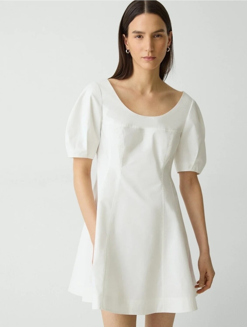Theory White Cotton Double Layer Puff Sleeve Mini Dress in City Poplin Size 10